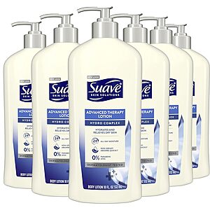 Suave: 6-Ct 18-Oz Skin Solutions Body Lotion (Advanced Therapy) $12.56 ($2.09 EA), 4-Ct 28-Oz Professionals Shampoo (Avocado + Oil) $11.93 & More w/ S&S + FS w/ Prime or on $35+