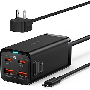 Prime Exclusive: 4-Port Baseus 100W USB-C PD GaN3 Wall Charger Block w/ 3.3' 100W USB-C Cable $33.92 + Free Shipping
