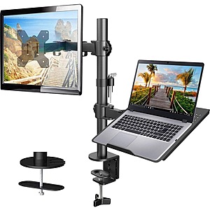 Prime Members: Huanuo Adjustable Single Monitor Desk Mount (27") w/ Laptop Tray $24 & More + Free Shipping