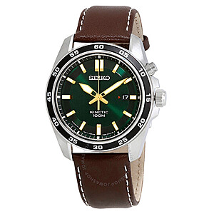 SEIKO Kinetic Green Dial Brown Leather Men's Watch $153 + Free Shipping