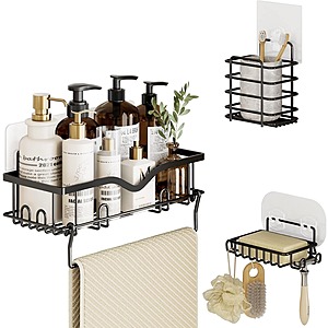 Prime Members: 3-Piece Stainless Steel Shower Caddy Set w/ Adhesive $8.58 + Free Shipping w/ Prime or $35+ orders