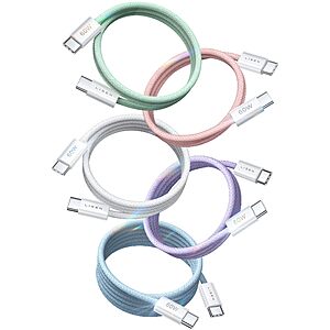 5-Pack Lisen Multi-Colored 60W USB-C to USB-C Chargers (x2 3.3ft, x2 6.6ft, x1 10ft) $8.23 + Free Shipping w/ Prime or Orders $35+