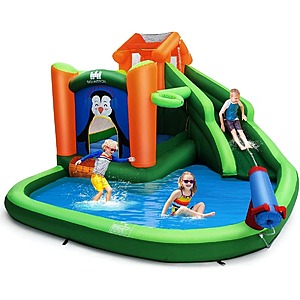 6-in-1 Inflatable Bounce House w/ Water Slide, Splash Pool, Basketball Hoop, Water Cannon & Climbing Wall $151 + Free Shipping