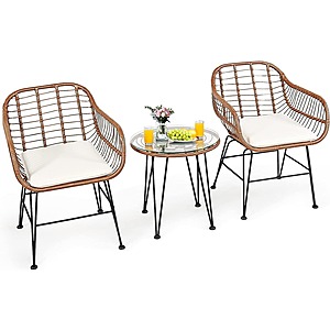 3-Piece Rattan Patio Conversation Bistro Set w/ Seat Cushions (Various Colors) from $99 + Free Shipping