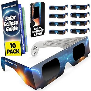 Medical King Solar Eclipse Glasses, AAS Approved 2024, CE and ISO Certified (10 Pack) $10.49