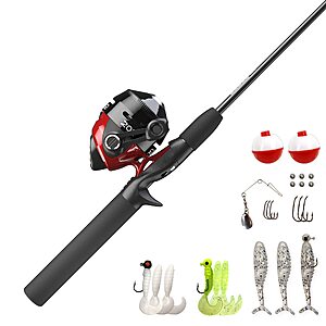 Zebco 202 Spincast 2-Piece Fishing Rod & Reel Combo w/ Tackle Kit (Black/ Red) $16.90