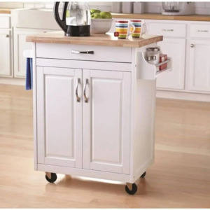 Mainstays Kitchen Island Cart w/ Drawer & Storage Shelves (White) $97 + Free Shipping