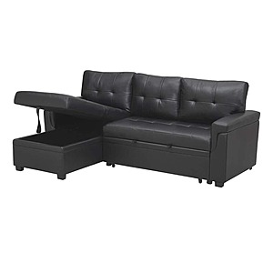 Homestock 78" Faux Leather Sleeper Sectional Sofa w/ Storage $360 + Free Shipping