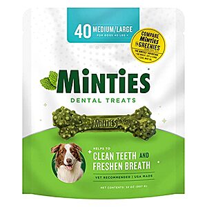 40-Ct 32-Oz Minties VetIQ Dog Dental Bone Treats (Medium/Large Dogs) $9.70 ($0.24 each) w/ S&S + Free Shipping w/ Prime or on $25+