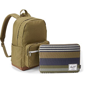 2-Pc Herschel Supply 22L Pop Quiz Backpack + 15" Padded Laptop Case Bundle Set (Military Green or Apricot Brandy) $54.95 + Free Shipping