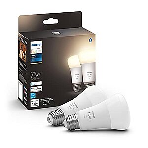 2-Pk Philips Hue White A19 Medium 1100 Lumens 75W Smart LED Light Bulb (White, 563049) $16 + Free Shipping w/ Prime or Orders $25+