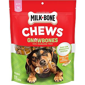 Milk-Bone Chews GnawBones Mini Knotted Bones Dog Treats (Chicken): 16-Count $6.25, 30-Count $10.15 w/ S&S + Free Shipping w/ Prime or on $35+