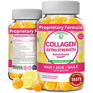 Collagen Gummies for Women and Men with Biotin Zinc Vitamin C and E - Anti Aging, Hair Growth, Skin Care Supplements - 30 Collagen Gummys - 15 Days Supply S&S $11.34