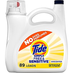 Simply Liquid Laundry Detergent, Free & Sensitive, 128 Oz, 89 Loads $9.92 at Amazon