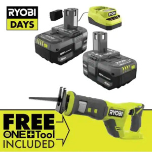 2-Pack Ryobi ONE+ 18V 4.0 Ah Battery/Charger Kit + 1x Bonus Ryobi ONE+ Tool $99 + Free Shipping