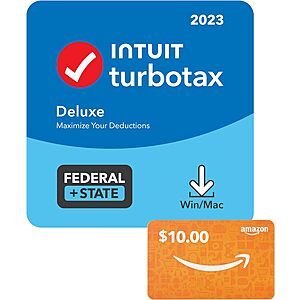$37.99: TurboTax Deluxe 2023 + $10 Amazon Gift Card [PC/Mac Download] @Amazon