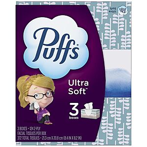 6-Pack 124-Count Puffs Ultra Soft or Puffs Plus Lotion Facial Tissues $4.50 & More + Free Store Pickup on $10+