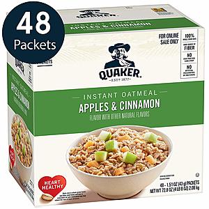 48-Count Quaker Instant Oatmeal Packets (Apples & Cinnamon) $7.15 w/ S&S + Free S&H
