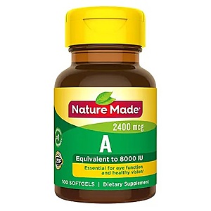 100-Count Vitamin A 2400 mcg (8000 IU) Softgels 2 for $4.30 & More + Free S&H
