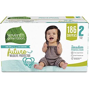 186-Count Seventh Generation Sensitive Protection Baby Diapers (Size 2) $32 & More w/ S&S