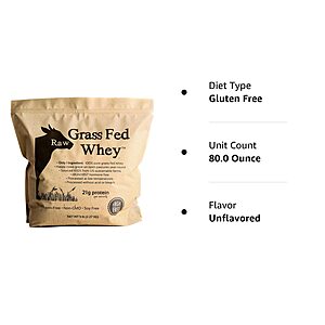 Raw Grass Fed Whey 5LB - Happy Healthy Cows, Cold Processed Undenatured 100% Grass Fed Whey Protein Powder $63.98