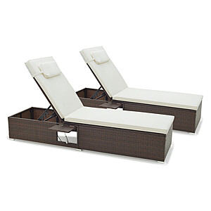 Costway Set of 2 Patio Chaise Lounge Chairs w/ Backrest, Seat Cushion, Headrest & Side Table $229 + Free Shipping