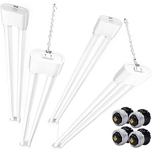 Ensenior 4 Pack Linkable LED Utility Shop Light with E26 Socket Adapter, 4 FT, 4400LM, 36W Eqv 280W, 5000K Daylight, 48 Inch Shop Light for Garage, Surface or Hanging Mount $38.99