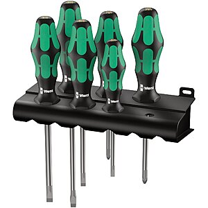 Wera - 5105650001 Kraftform Plus 334/6 Screwdriver Set with Rack and Lasertip, 6-Pieces, Multicolor, Slotted: 6.5x150mm, 3x80mm, 4x100mm, 5.5x125. Phillips: PH1x80, PH2x100 $27.29