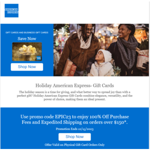Amex Gift Cards - 100% off Purchase fee & Free Expedited Shipping $100