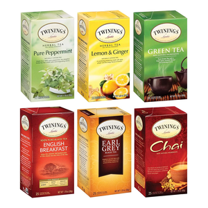 Twinings Variety Pack Tea Bags, 25 Count (Pack of 6) (English Breakfast, Earl Grey, Lemon Ginger, Peppermint, Green, Chai) $18.80