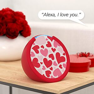 Valentine's Day Bundle: Includes Echo Pop | Charcoal & Made for Amazon Sleeve & Faceplate | Hearts $42.98