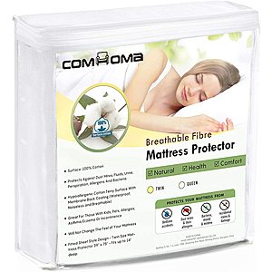 ComHoma Waterproof Mattress Protector Cover Fitted 14" (Deep Pocket Breathable Cotton Terry) Twin Size for $12+ free shipping