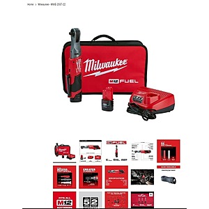 Milwaukee 2557-22 M12 FUEL 12V 3/8-Inch 55-Ft-Lbs. Li-Ion Cordless Ratchet Kit + Free M12 12V Redlithium High Output CP2.5 Battery $189.05 + Free Shipping