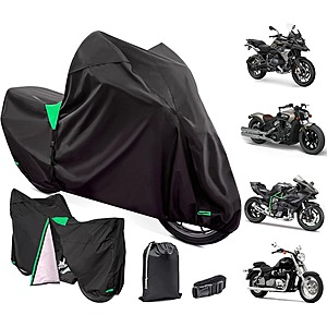 XYZCTEM 18-Layers  All Weather Motorcycle Cover (Black/Green, Fits Up To 91'' Bikes) $19.60 + Free Shipping