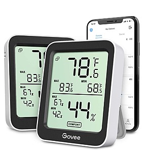 Govee Indoor Bluetooth Temperature Humidity Monitor (Black) $15.74 + Free Shipping w/ Prime or orders $35+