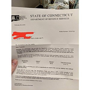 PSA: Some Newegg customers are receiving tax bills from the DRS because Newegg didn't charge them sales tax (FYI: Especially Connecticut residents)