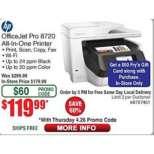 Fry's Promo Code Deal: HP OfficeJet Pro 8720 All-In-One Ink Printer $119.99 online or $69.99 in-store