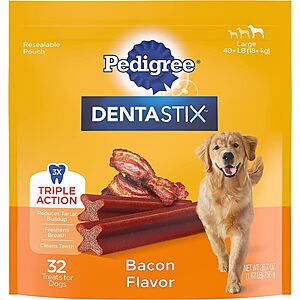 32-Count Pedigree DENTASTIX Dental Treats for Large Dogs (Bacon) $5.45 w/ Subscribe & Save