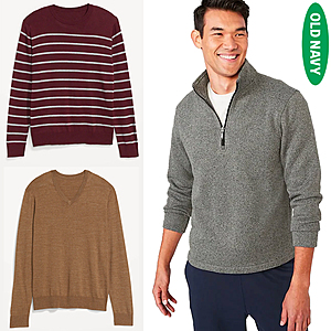 Old Navy: Men's Sweaters from $7.70, Women's Cozy Faux-Suede Boots $7 & MORE + Store Pickup / FS from $35+ | FS for Select Cardholders
