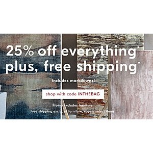 West Elm: 25% OFF Storewide + Free Shipping (Exclusions Apply) & 40% OFF Select Furniture, Bedding, Rugs, Lighting, All Throws and Barware