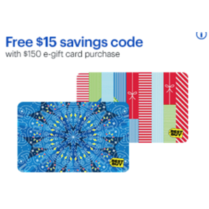 Free $15 savings code when you buy $150 in Best Buy e-gift cards, 11/4 - 11/17/18