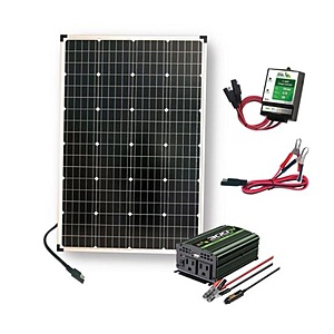 110-Watt Polycrystalline Solar Panel, 300-Watt Power Inverter, 11 Amp Charge Controller (and others) $103.87