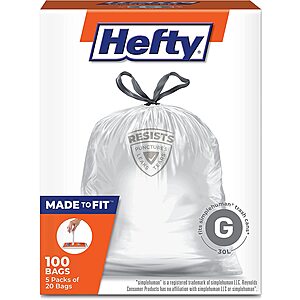 100-Count Hefty Made to Fit Trash Bags (8-Gallon or 9-Gallon) $6.07 w/ S&S & More + Free Shipping w/ Prime or on $25+