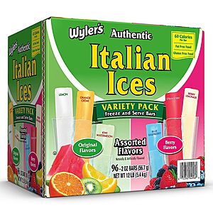 96-Count 2oz Wyler's Authentic Italian Ice Freezer Bars $11.80