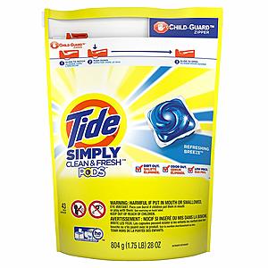 Tide Simply Clean & Fresh PODS Liquid Detergent Pacs, Refreshing Breeze, 43 Loads $6.67
