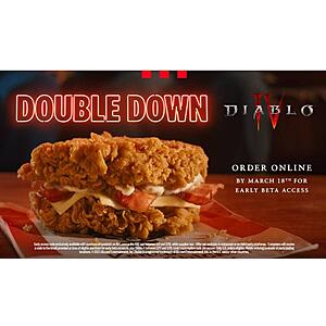 KFC: Order Double Down or Fried Chicken Sandwich, Get Diablo IV Early Beta Access Free (Order Online or In-App)
