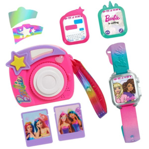 9-Piece Just Play Barbie Photo Filter Camera w/ Flash & Sound Effects & Watch w/ Lights & Ringtone Sounds Bundle Play Set $6.60 + Free Shipping w/ Prime or on Orders $35+ $6.62