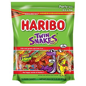 28.8-Oz Haribo Twin Snakes Sweet & Sour Gummi Candy (Party Size) $4.85 & More