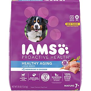 Select Amazon Accounts: 30-Lbs IAMS Senior Large Breed Dry Dog Food (Chicken) $17.35 w/ S&S & More + Free S&H
