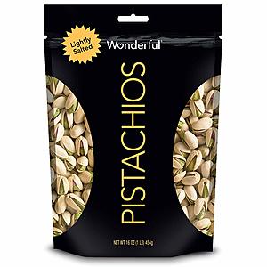 16 Ounce Resealable Pouch Wonderful Pistachios (Lightly Salted) - $4.66 AC & S&S ($4.05 AC & 5 S&S Orders) + Free Shipping - Amazon